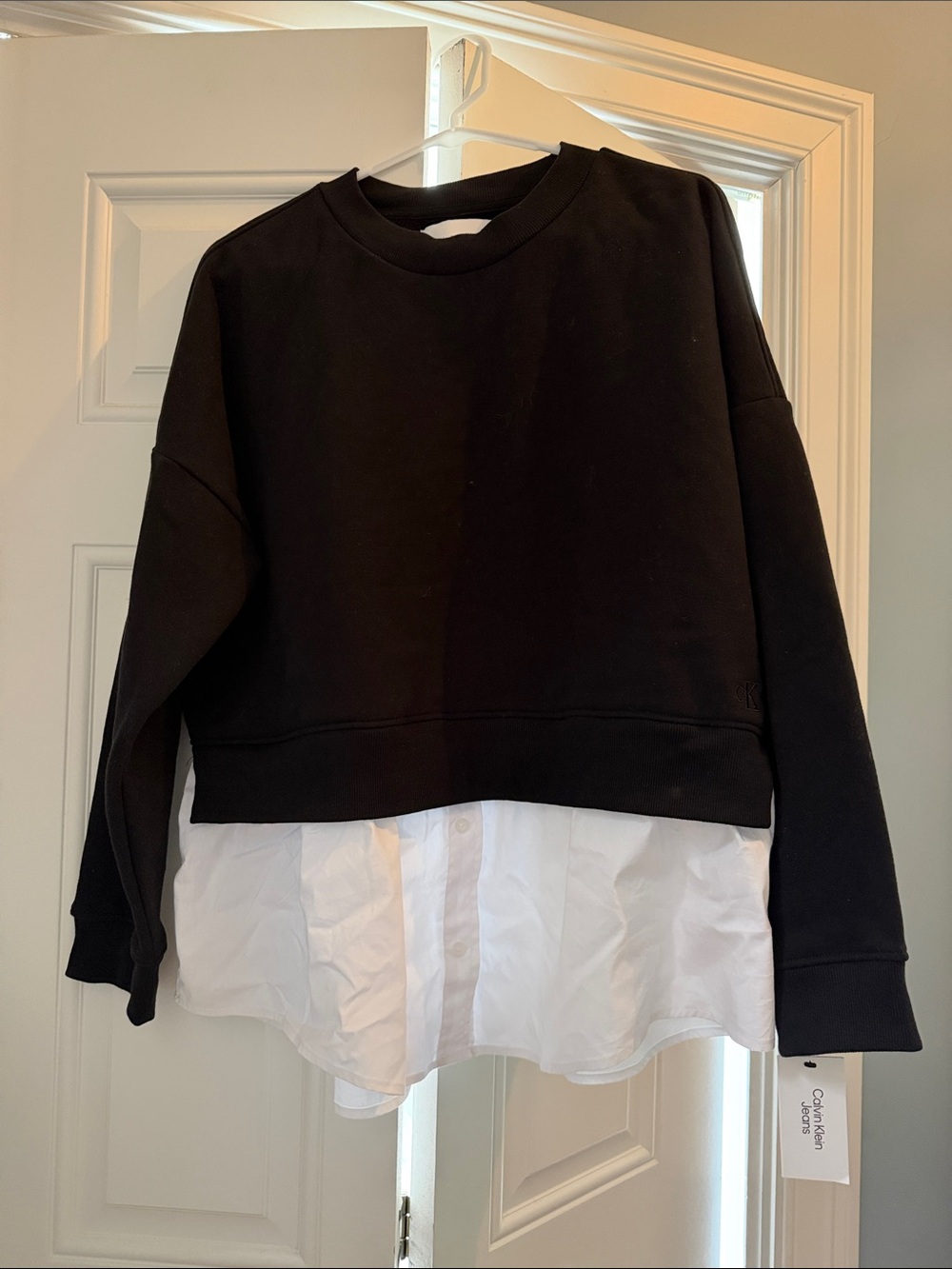 Calvin Klein Black & White Layered Pullover Sweatshirt